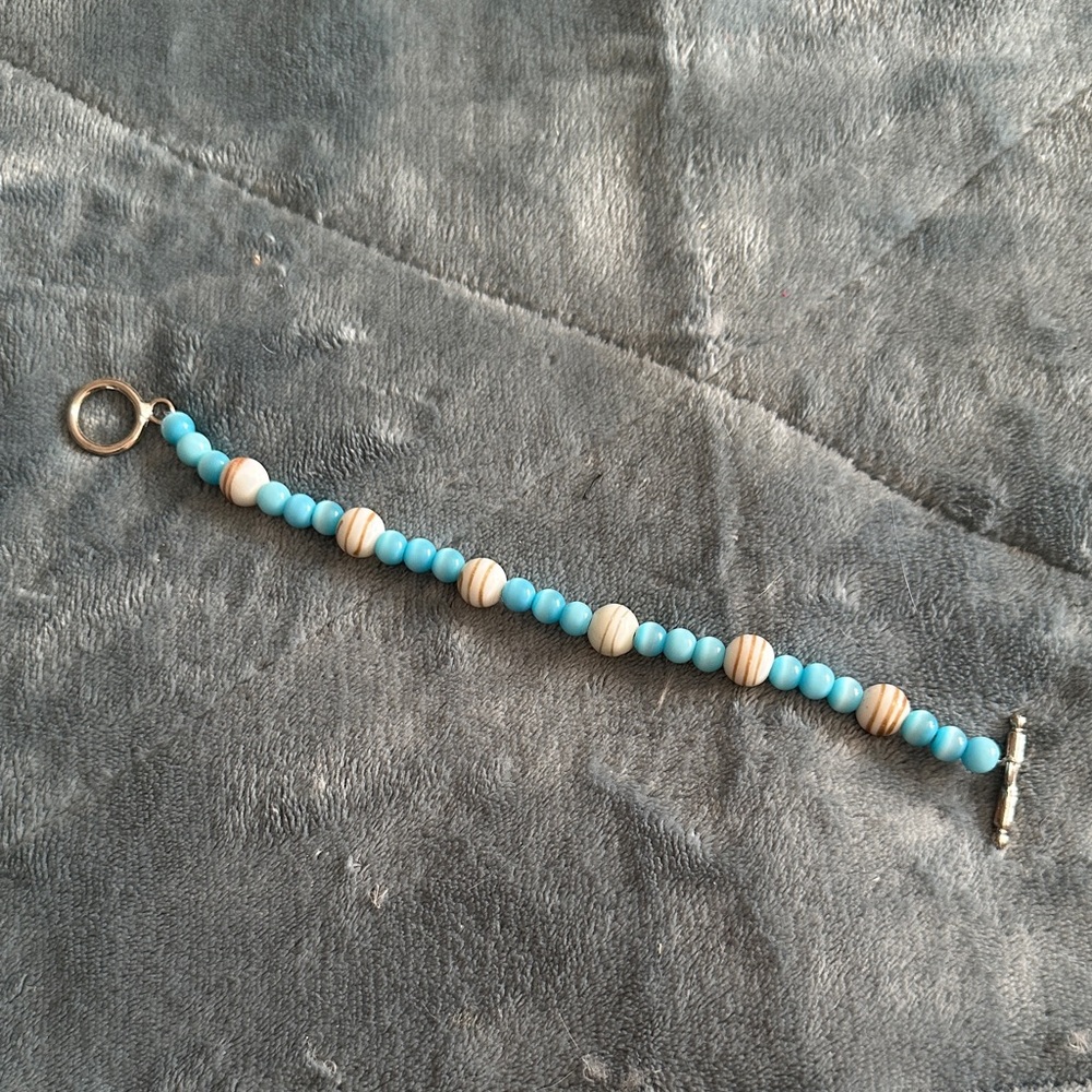 Blue and Tan Beaded Bracelet